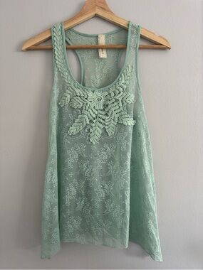 Robin K Mint Lace Crochet Front Tank